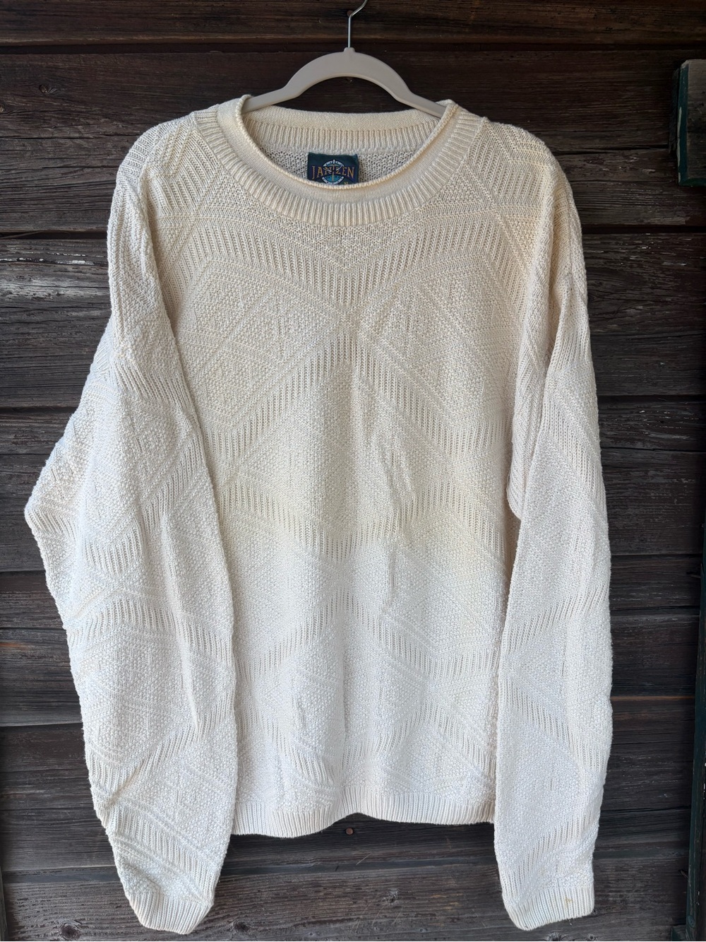 Jantzen Cream Geometric Textured Crew Neck Sweater
